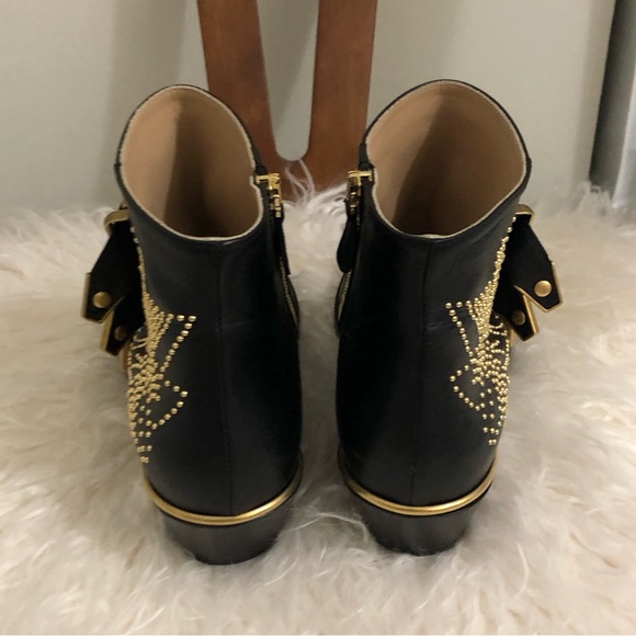 💥 CHLOE Susanna Bootie Black Leather Gold Studs Sz 36.5 - Picture 6 of 12